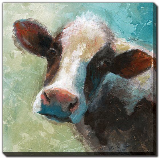 Colourful Quirky Cow Canvas