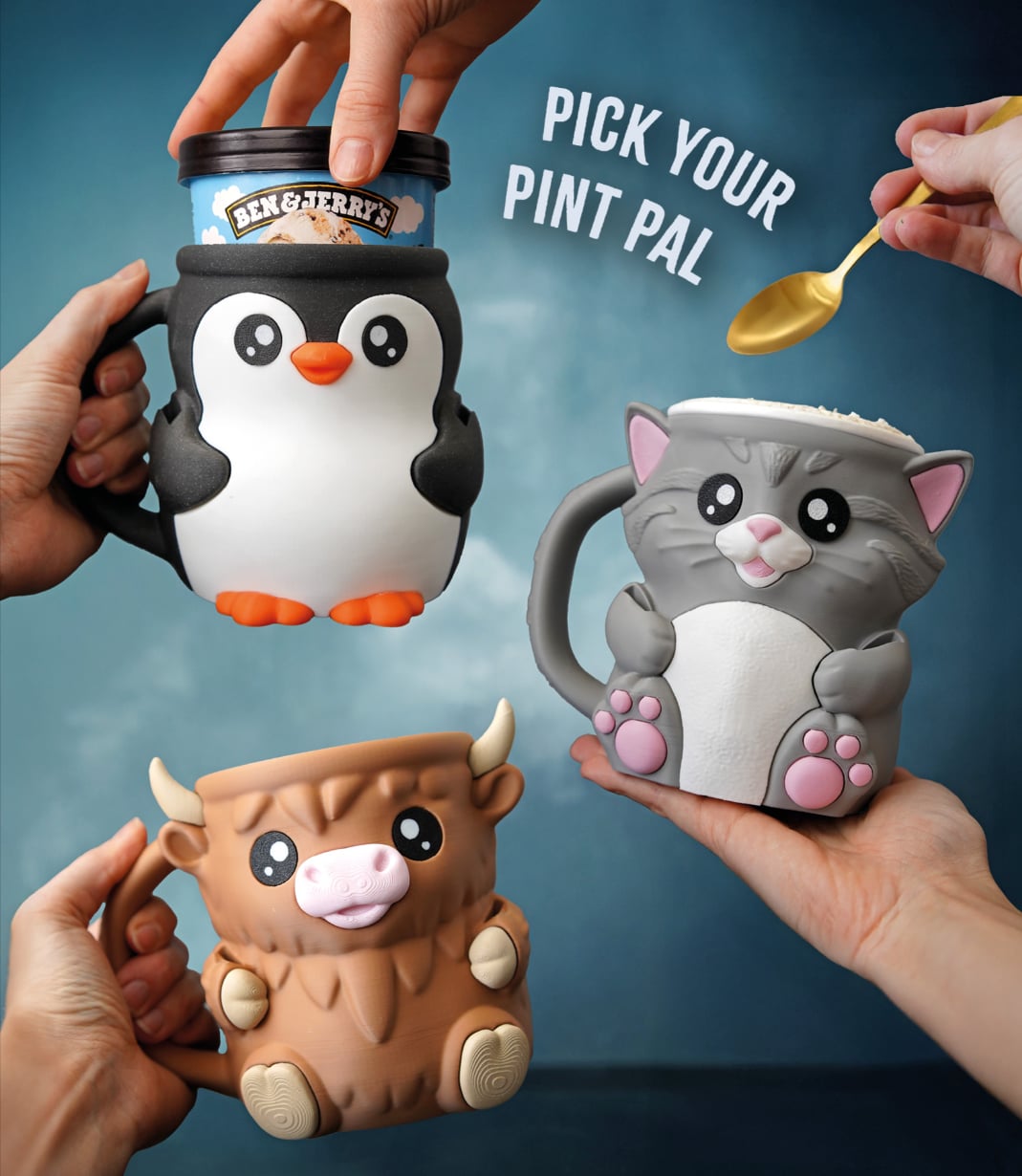 Highland Cow, Cat & Penguin Ice Cream Cup