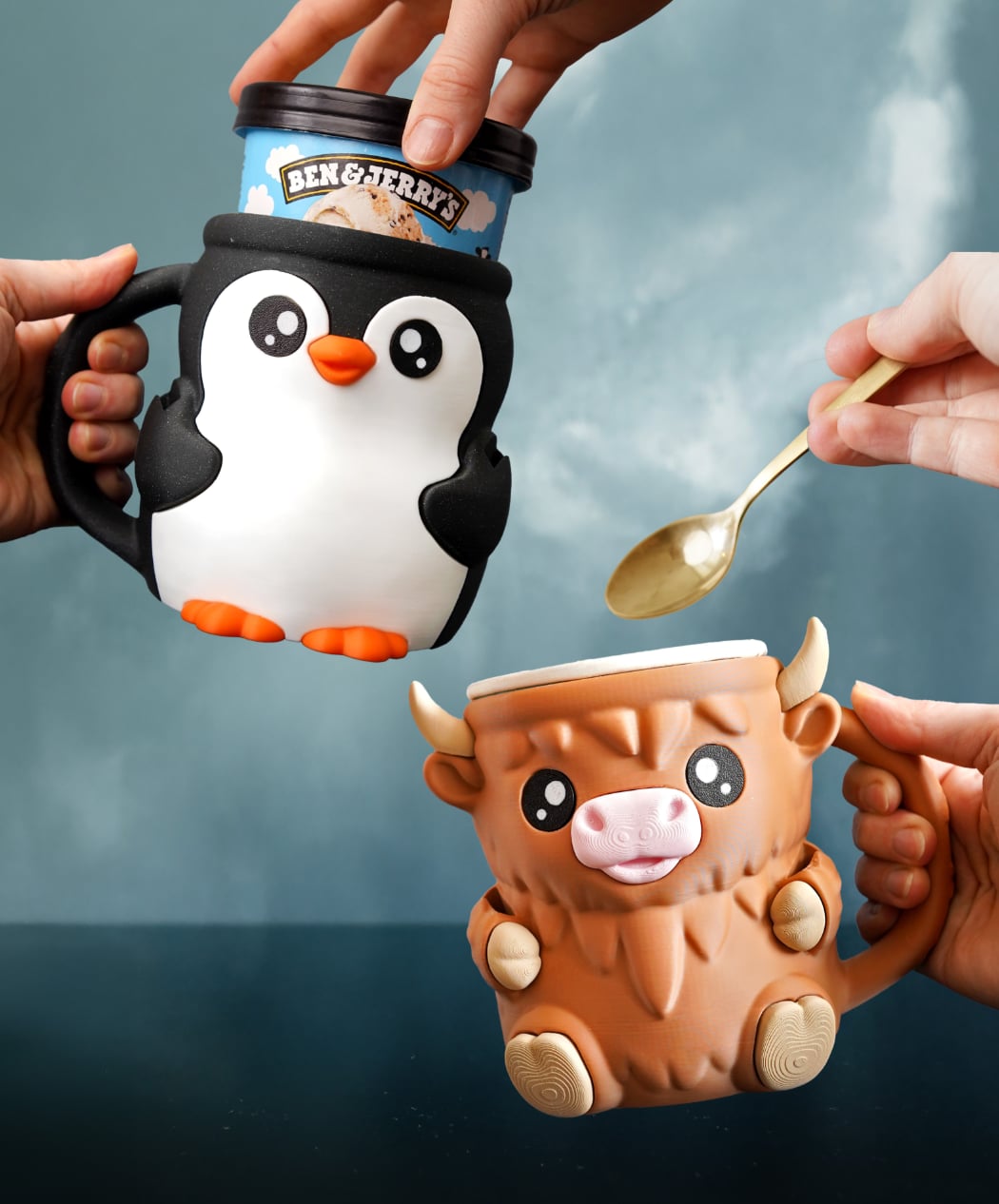 Highland Cow, Cat & Penguin Ice Cream Cup